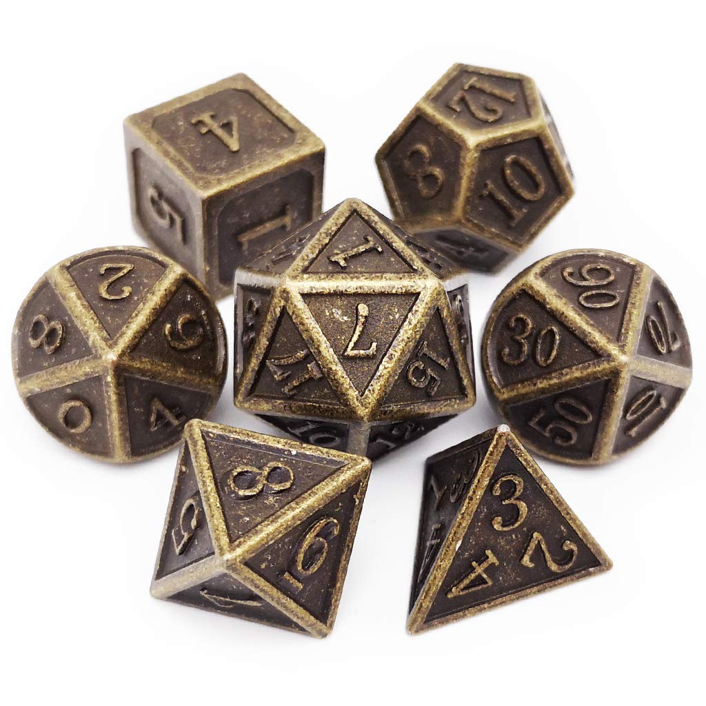 Haxtec Metal Dice Set D&D Ancient Bronze Polyhedral DND Dice for Dungeons and Dragons Gifts RPG Accessories- Enamel DND Dice (Antique Bronze)