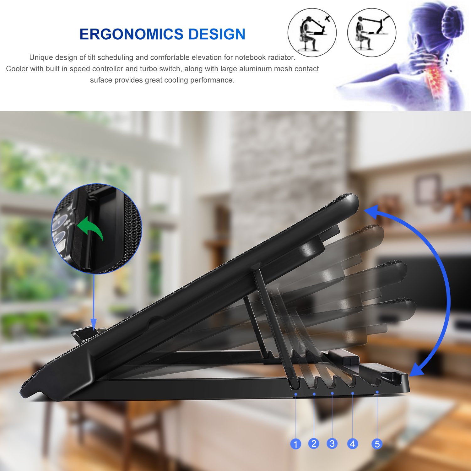 12-17inch Gaming Laptop Cooler, Laptop with USB Port Laptop Cooler Stand Pad Cooling Pad Fan 6 Ventilatoren (M8)