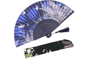 OMyTea® Women Hand Held Silk Folding Fan with Bamboo Frame - with a Fabric Sleeve for Protection for Gifts - Sakura Cherry Blossom Pattern (WZS-1)