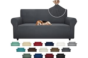 ZNSAYOTX Super Stretch Couch Cover (72"-92") Universal Sofa Covers with Elastic Bottom, Dog Cat Pets Friendly Washable Furniture Protector Fitted Sofa Slipcovers Stay in Place (Dark Grey, Sofa)