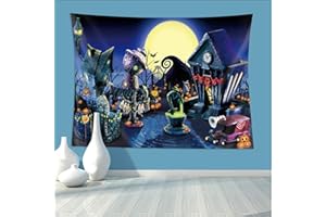 Apiawa Full Moon Tapestry Nightmare Themed Party Backdrop Before Christmas Photography Night and Pumpkins Decoration Wall Hanging for Living Room Bedroom Dorm Decor for Halloween 40"x24"(100cmx60cm)