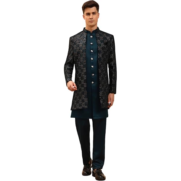 Sherwani Uomo 3 Pezzi Verde E Avorio &ndash; Taglia XL (44), Nuovo Con Etichette, Stile Indiano Bollywood