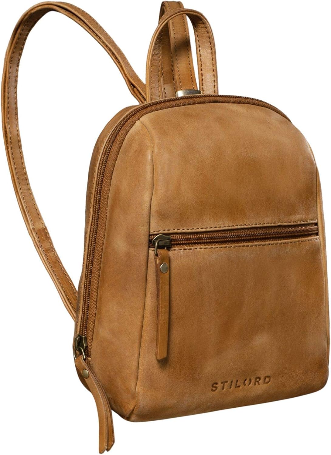 STILORD "Lia" Small Daypack for Women Leather Backpack Vintage Handbag for City Walking Shopping XS Rucksack Bag Genuine Leather Colour:taranto