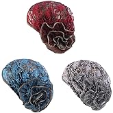 Zcargel Women Lace Turban Hat, Muslim Stretch Head Scarf Wrap Cap Beanie Stretch Vintage Lace Beanie Hat Islamic Prayer Turban Hats, Wine Red+blue+silver