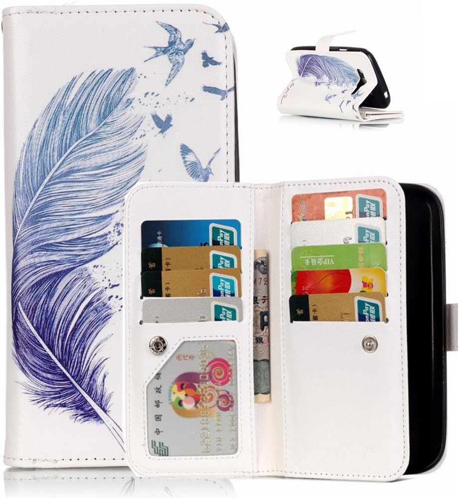 For Samsung Galaxy Grand Neo i9060 Duos Case [with Free Screen Protector], Qimmortal Anti Scratch Flip Soft Silicone Back Cover Case ,Stylish Printed Cute Colorful Pattern Magnetic Detachable Premium PU Leather Stand Function Folding Magnetic Credit Card Holders Case Cover For Samsung Galaxy Grand Neo i9060 Duos(Blue feather)