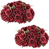 Inweder Red Roses Flowers Balls for Centerpieces: 2 PCS 14.2" Diam Flower Centerpieces for Tables in Wedding Reception Decorations Arrangement for Party Celebration Planners