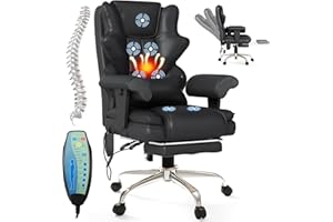 Mvpipi 7-Point Massage Office Chair,Heated Manageral Chair,Ergonomic Executive Chair with Footrest,Adjustable Armrest，Computer Chair for Offices, Study Areas, Gaming Spaces,Black