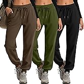 JoyMotion 3 Pack Women's Lounge Joggers Yoga High Waisted Drawstring Sweatpants Comfy Workout Loose Casual Pants with Pockets