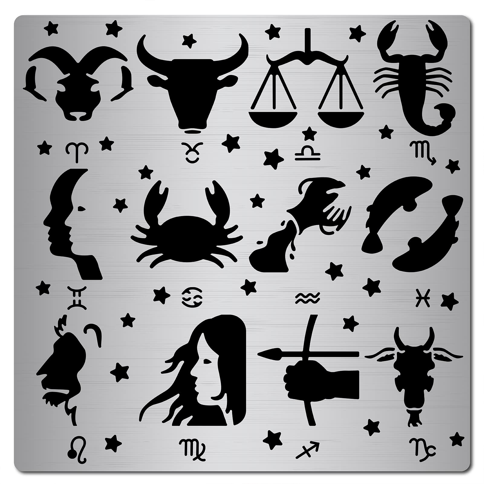 GORGECRAFT 6.3 Inch Metal Constellations Stencils Zodiac Glyphs Symbols Stainless Steel Astrological Astrology Horoscope Sign Template Stencil for Painting, Wood Burning, Pyrography, Engraving Crafts