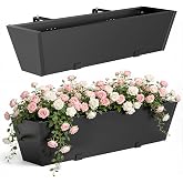 2PC Railing Planter for Outdoor Plants 36 Inch Metal Hanging Planters Pots with Adjustable Brackets and Drainage Railing Planter Boxes Hanging Flower Pots for Balcony Deck Railings Apartment Patio Dec