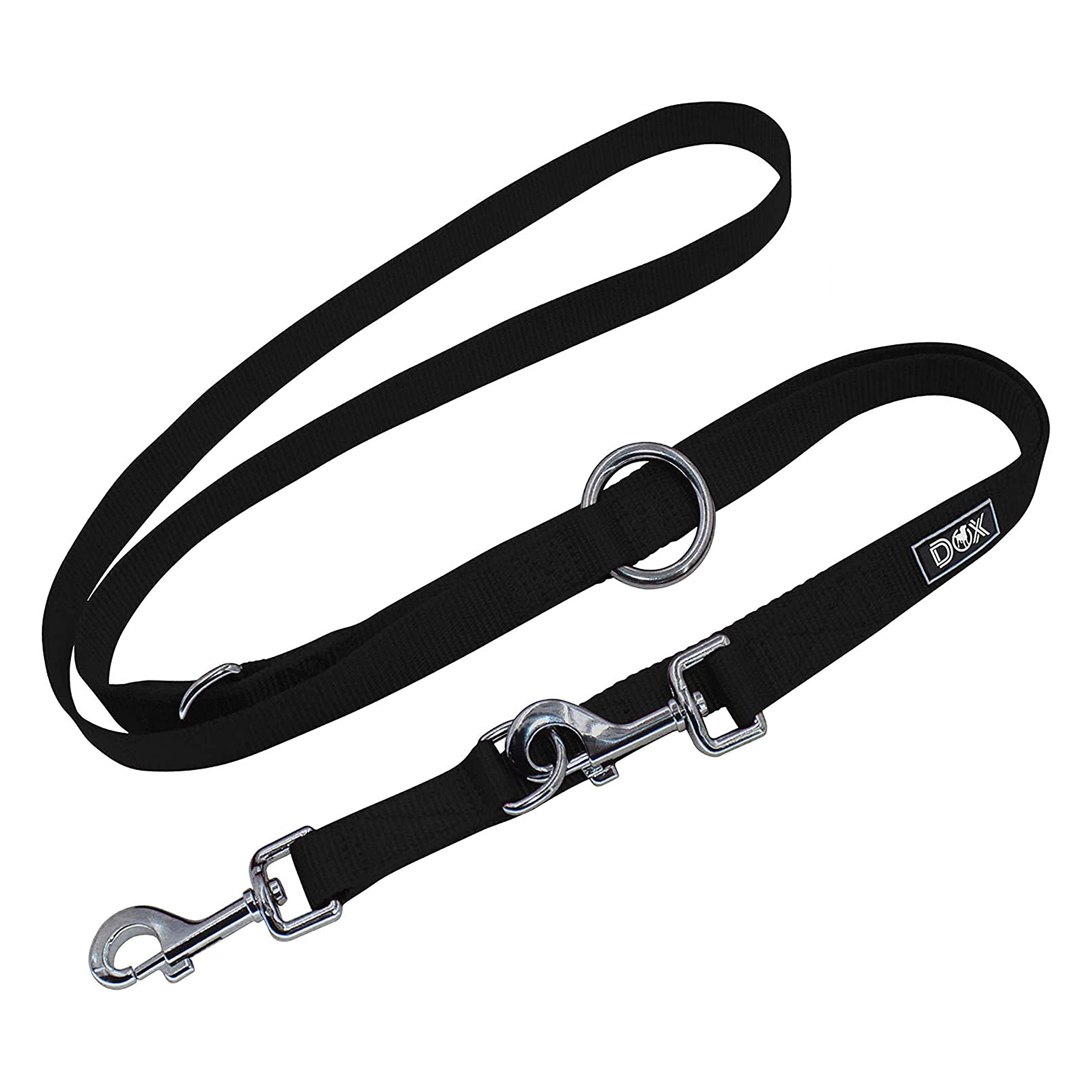 DDOXX Nylon Dog Lead - 2m, 3-way Adjustable Dog Training Lead Dogs - S (Black)
