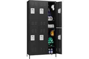 Fesbos 72" Metal Locker for Employees 6 Doors Black Steel Storage Locker for Office, School, Gym - Metal Storage Cabinets for Home, Office, Gym, School