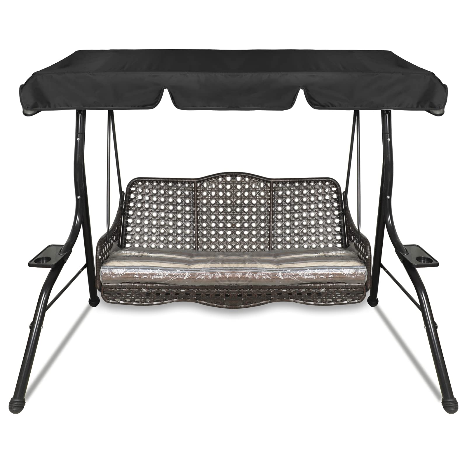 Replacement Canopy for Garden Swing Seat, Swing Canopy Cover 3 Seater, Patio Hammock Cover, Swing Chair Top Cover Roof for Garden Outdoor, UV Protection - Cover Only (S, Black)