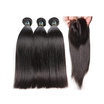 Amazon Com Straight Hair Bundles With Closure Human Hair Bundles