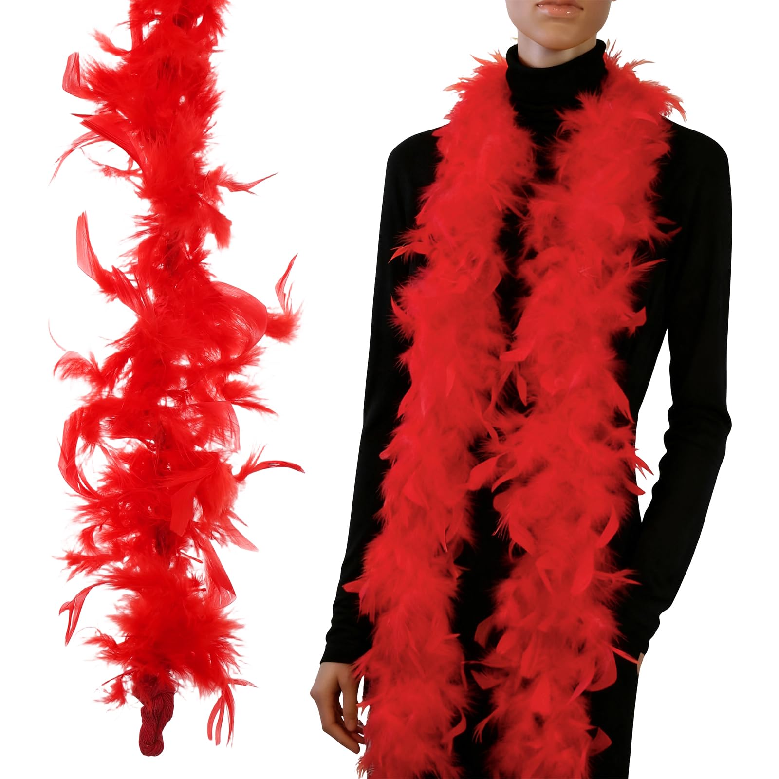 PATIKIL 40g 2 Yards Feather Boa, Costume Turkey Chandelle Feathers Boa for Crafting Dancing Wedding Party Dress Up Christmas Decoration, Red — image 1