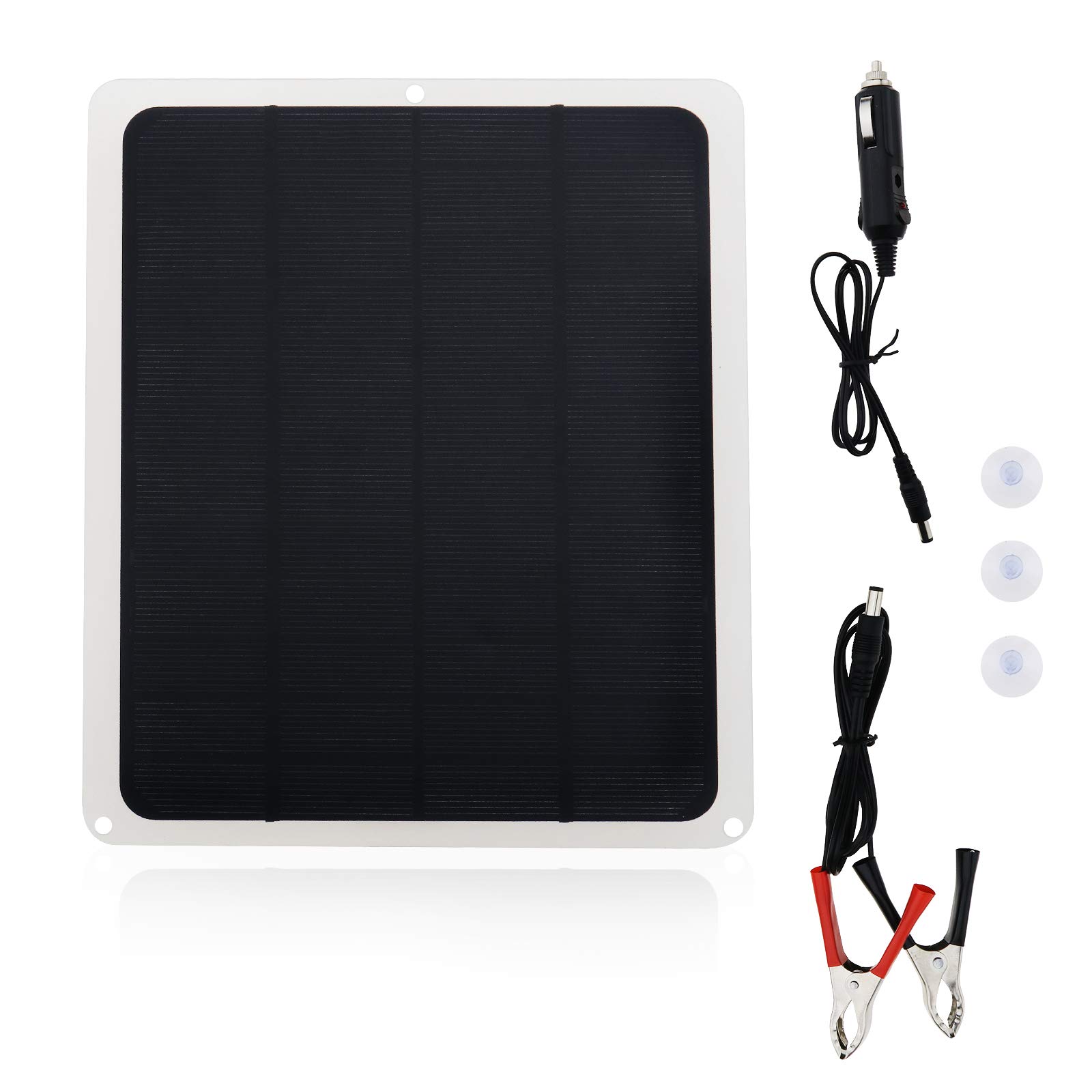 OTOTEC 12V DC USB 5V Solar Car Battery Charger Portable SunPower Panel Trickle with Cigarette Lighter Plug Alligator Clip Cables USB Port Outdoor Travel Camping