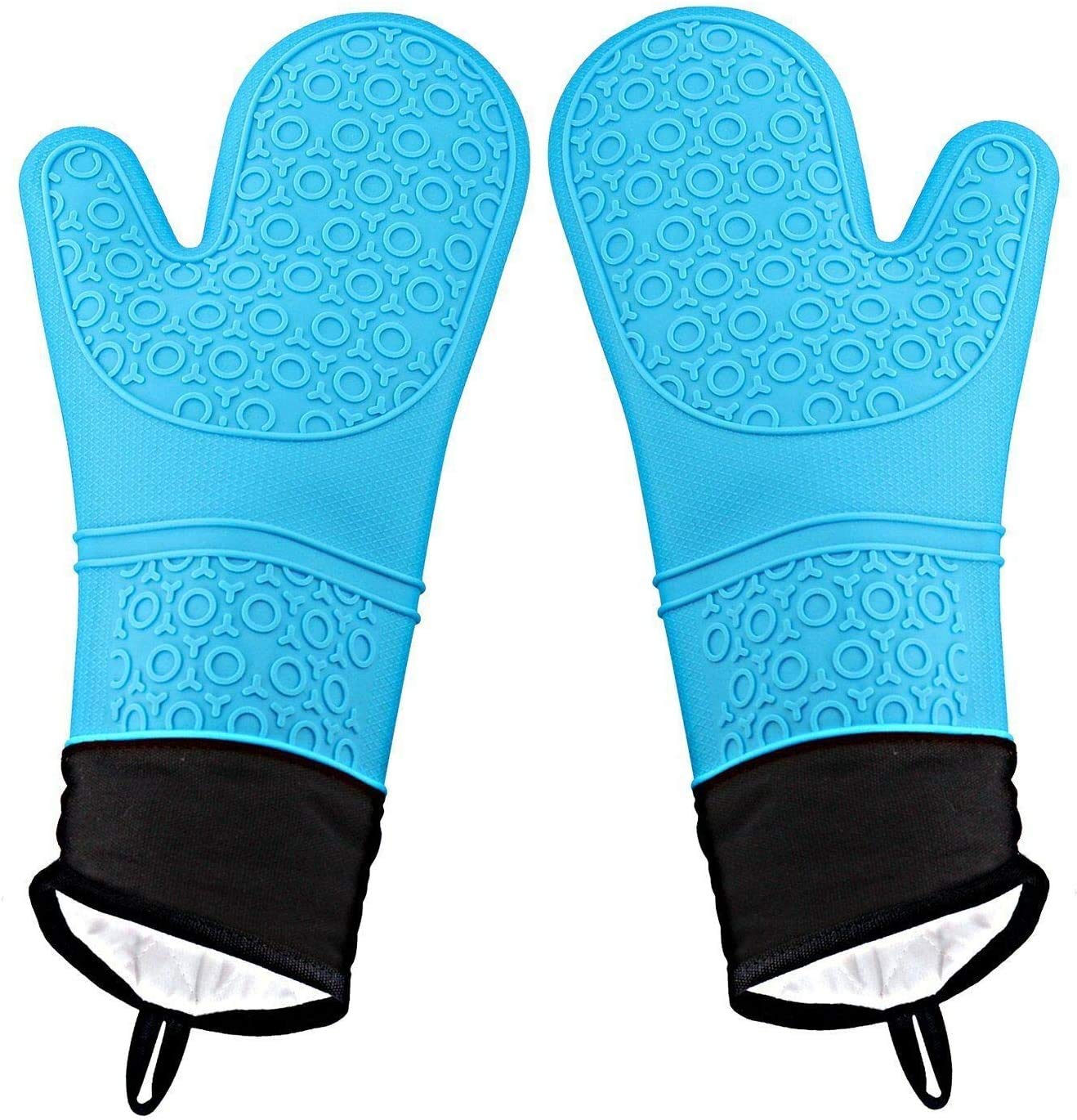 Selecto Bake Oven Mitts Heat Resistant, Heavy Duty Waterproof Silicone Shell with Cotton Liner for use in the Kitchen When You Cook, Grill or Bake - No More Burning Your Hands (Blue)