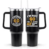 Qeenking 60th Birthday Gifts for Him Her - Birthday Tumbler for Women Men Dad Mom - 40 OZ Stainless Steel Cup Travel Mug Water Bottle with Handle and Straw - The Best Birthday Gift Ideas