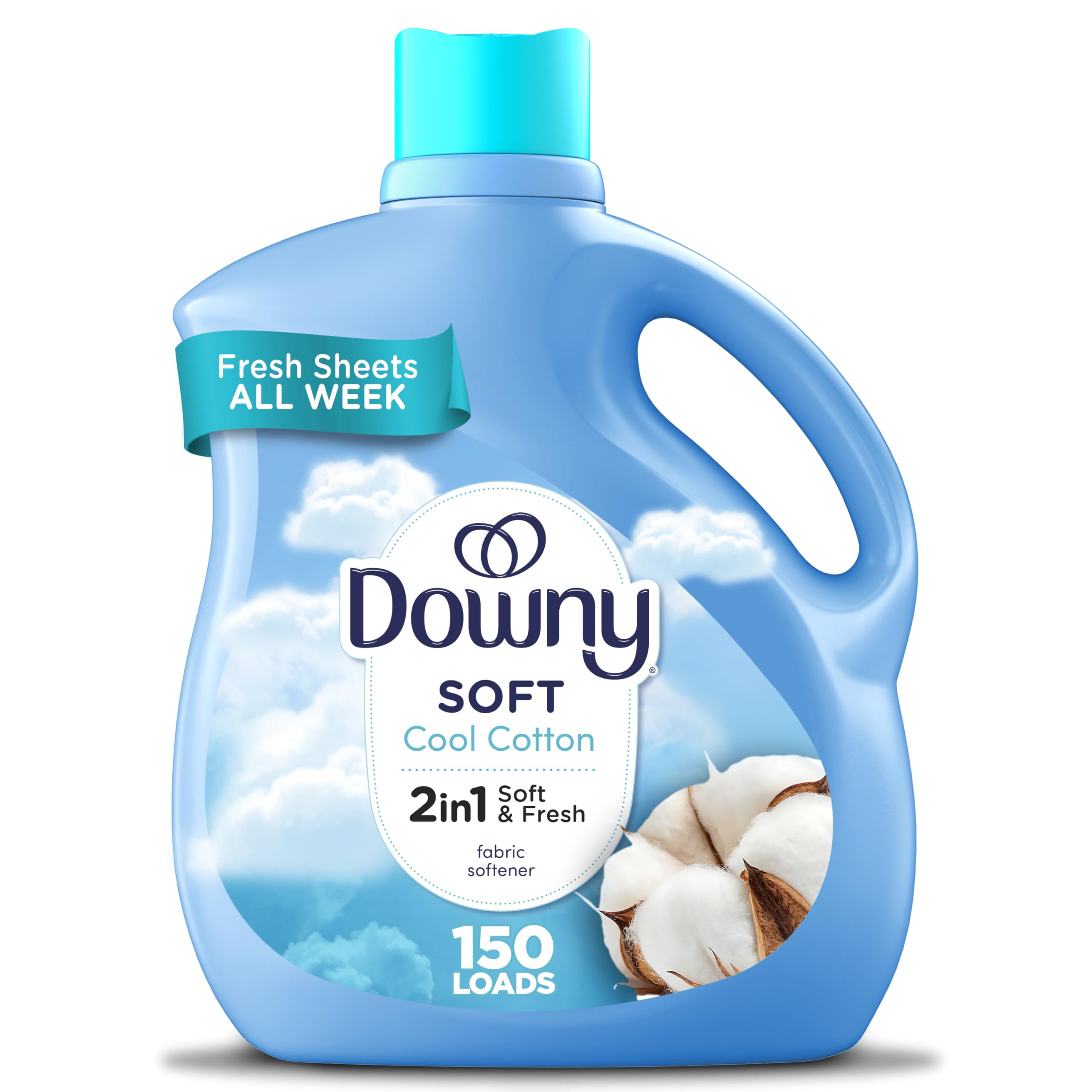 Downy Soft, 2 in 1 Soft and Fresh Liquid Fabric Softener, Cool Cotton, 111 fl oz, 150 Loads, Fabric Conditioner Liquid provides softness and freshness for fabrics