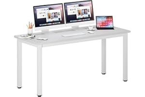 DlandHome 63 inches X-Large Computer Desk, Composite Wood Board School Desk, Decent and Steady Home Office Desk/Workstation/Table, BS1-160WW, White and White Legs, 1 Pack