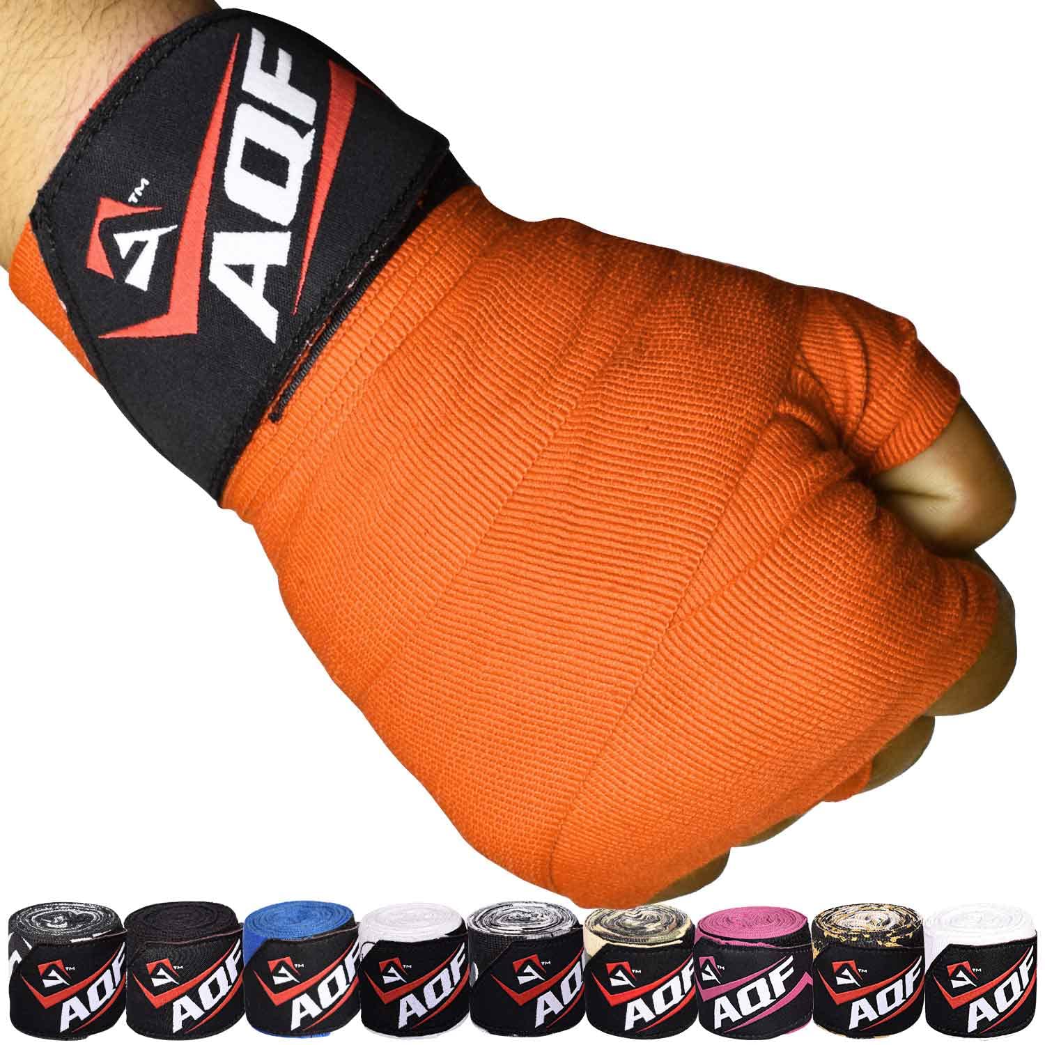 AQF Boxing Wraps Inner Gloves - 4m Elasticated Thumb Loop Punching Hand Wraps - Muay Thai Hand Training Protection Mitts for Boxing, MMA Kickboxing Martial Arts, Sports - Men & Women