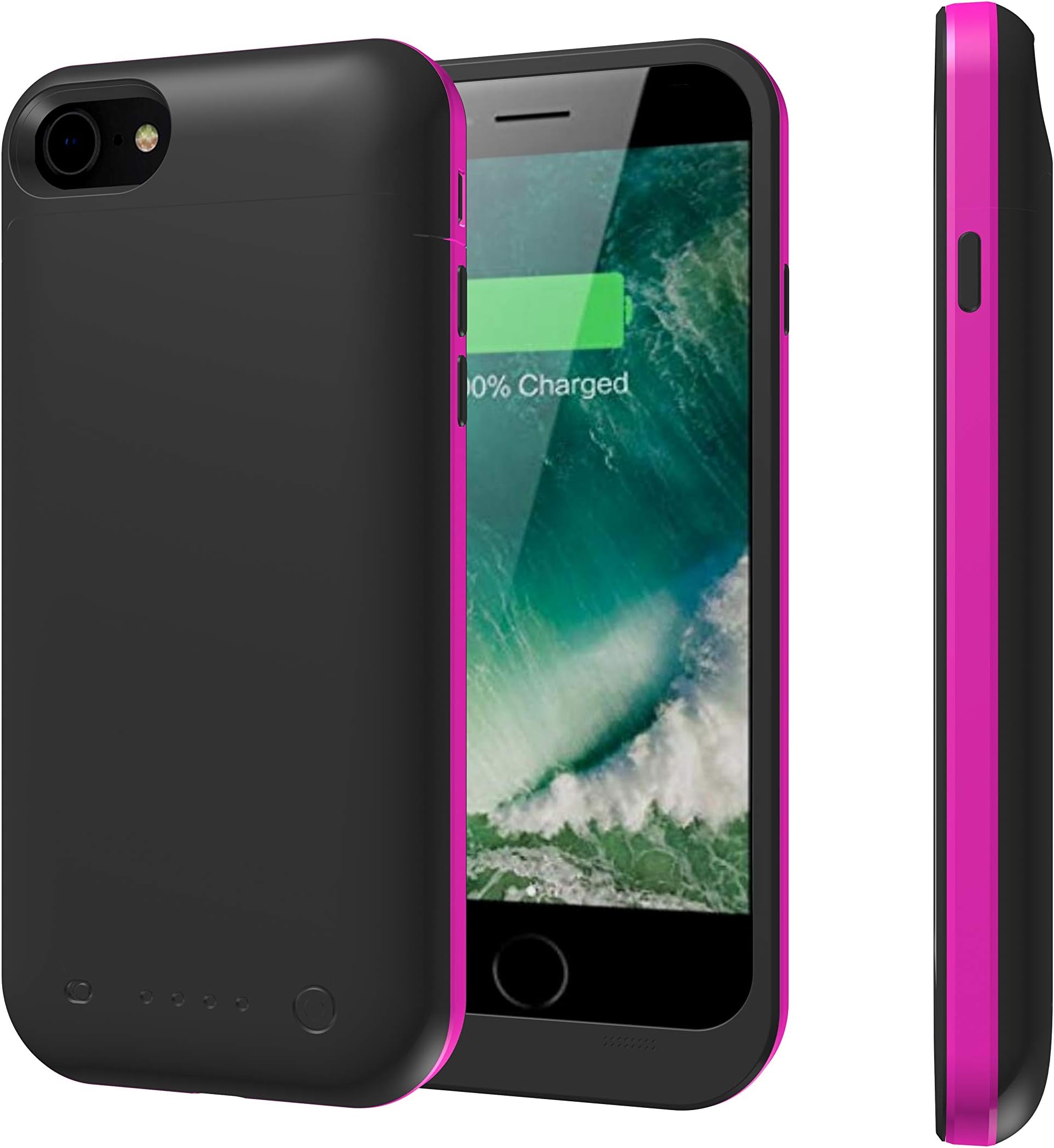 iPhone 8 Plus/7 Plus Battery Case, WUEOO 7000mAh Capacity Portable Charge Case Ultra Thin Rechargeable Extended Battery Protective Power Charging Case Pack for iPhone 7 Plus/8 Plus-Pink