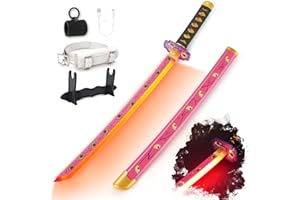 RG RENGENG RENGENG Light Up Sword, 30 Inches Short for Kids, Rechargeable Pre-Assembled Plastic Replica with Belt & Stand & Spinner, Original Texture Sword