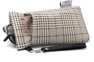 Face Shadow Double Glasses Case Soft Sunglasses Case Squeeze Top Eyeglasses Pouch with Cleaning Cloth for Men and Women