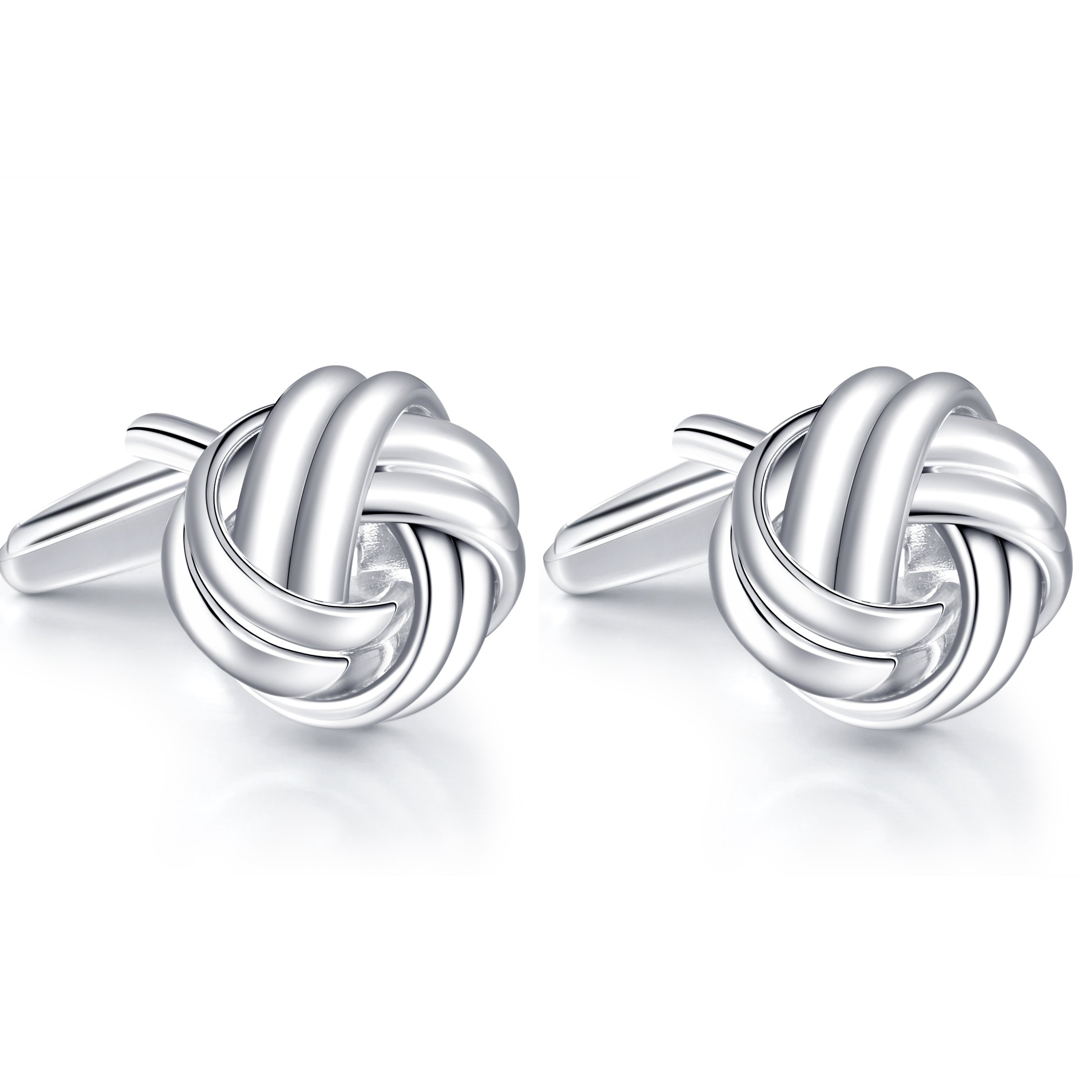 HONEY BEAR Knot Cufflinks for Men's Shirt Wedding Business Shinny Silver