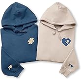 Custom Embroidered Heart Puzzle Hoodies – Matching Gift for Couple Birthday Anniversary Valentine's Day