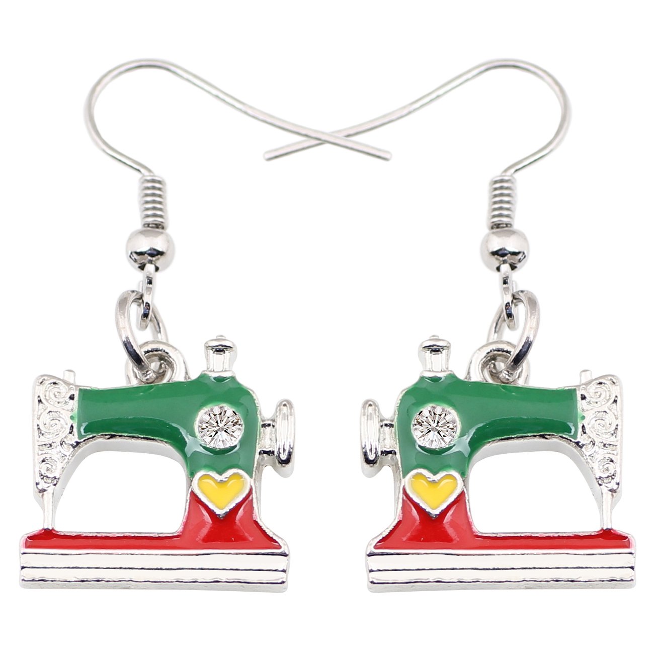 WEVENI Enamel Alloy Crystal Sewing Machine Earrings Dangle Drop Unique Jewelry Dainty Gift For Women Girls Ladies (Multicolor)