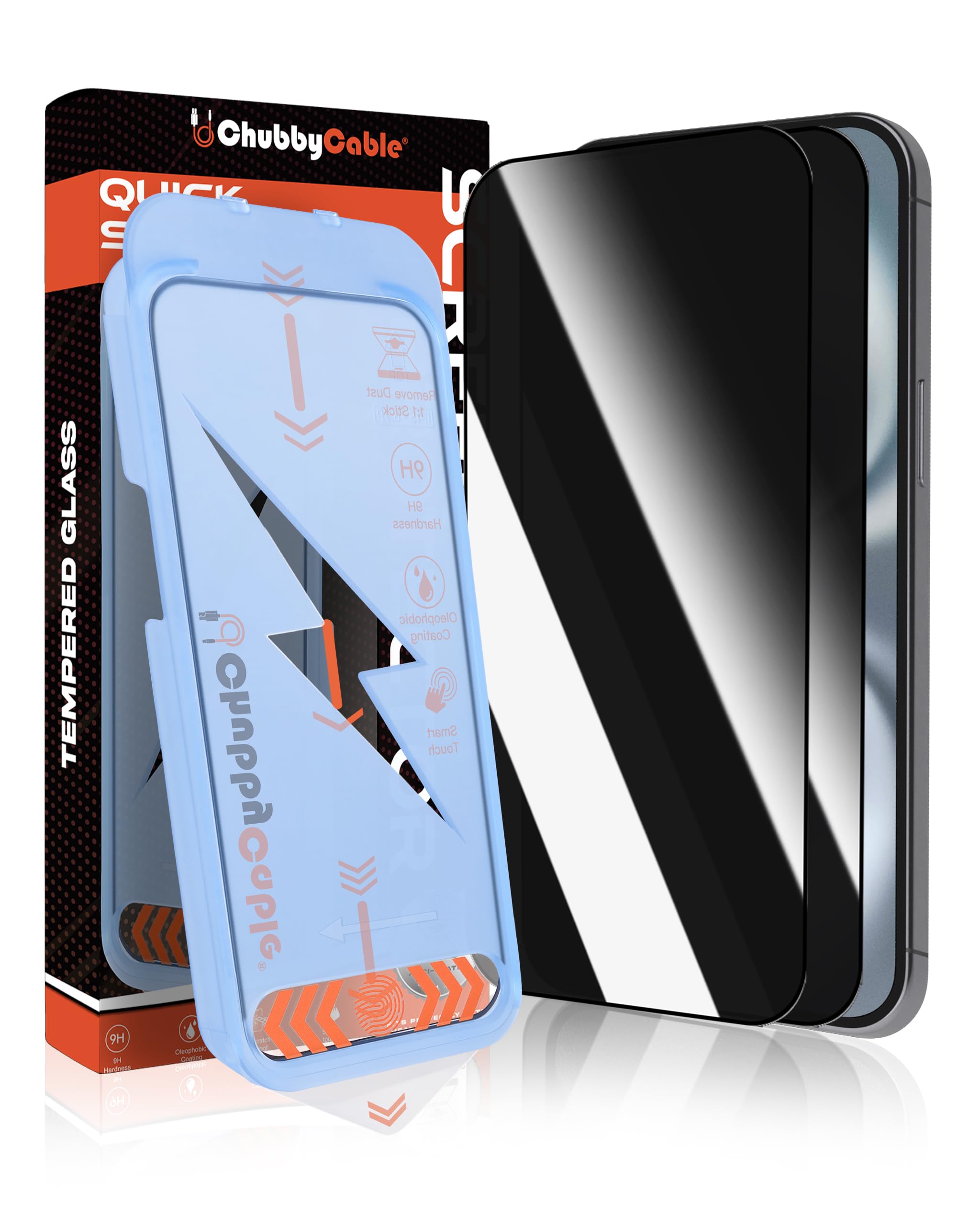 Photo 1 of chubbycable 2PCS ChubbyShield Ultra for iPhone 16 Privacy Screen Protector, Anti-spy Screen Protector Privacy Glass with Ultra-easy Install Box, Auto Dust-Elimination & Bubble Free