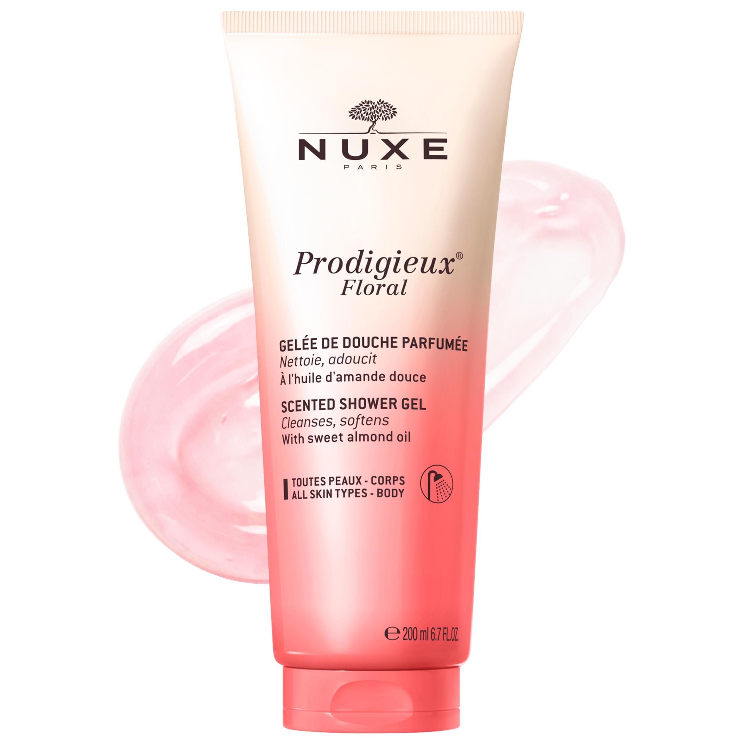 Nuxe Prodigieux Floral Scented Shower Gel 200 ml - Softening Shower Gel, With Sweet Almond Oil & Delicate Floral Scent, Leaves Skin Clean, Soft & Fragranced, Vegan Formula