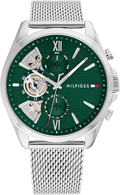 Montre Analogique Multifunction à Quartz pour Homme avec Bracelet milanais en Acier Inoxydable et en Piel