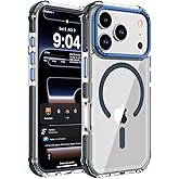 DEERLAMN Strong Magnetic Case for iPhone 17 Pro 6.3-Inch,[Compatible with Magsafe][Military Grade Drop Protection] Clear Slim Shockproof Protective Phone Cover-Transparent+Blue