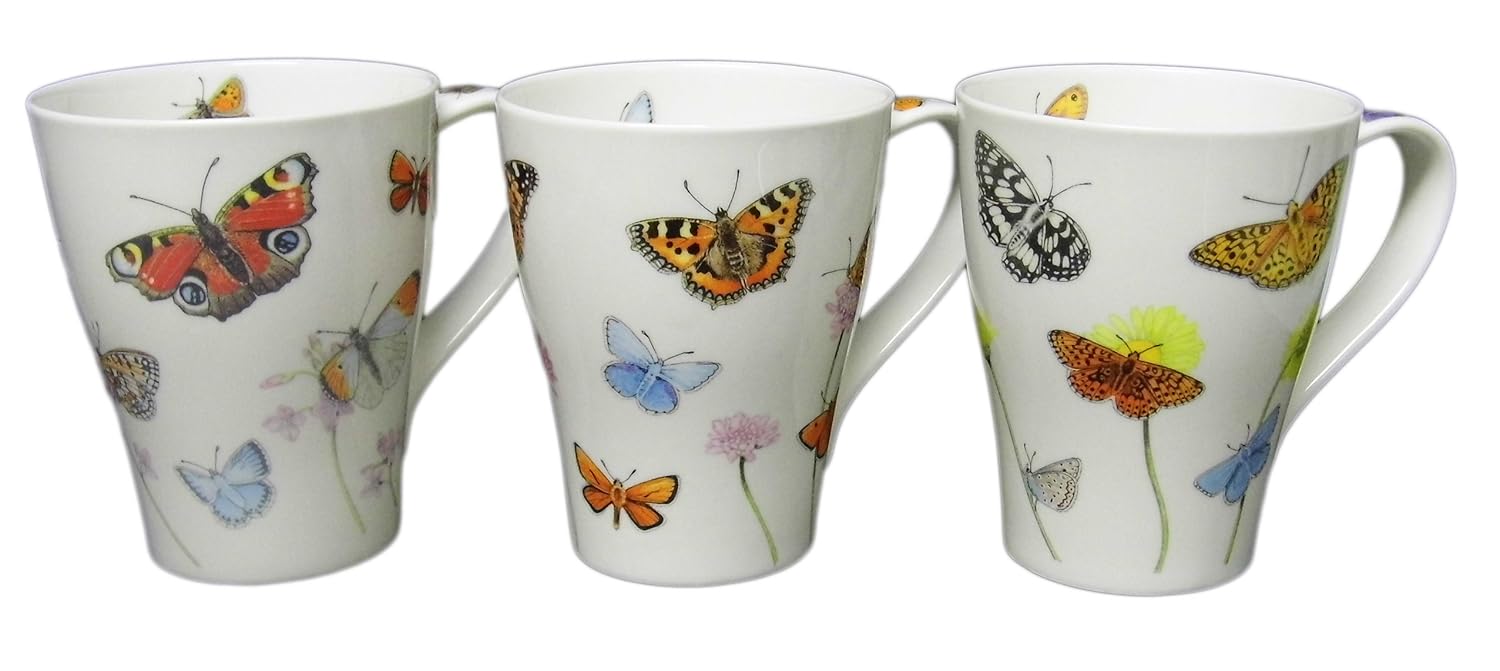 Dunoon Mug Solway=BecherSet 3 "Meadow Butterflies" Motif Amazon.co.uk