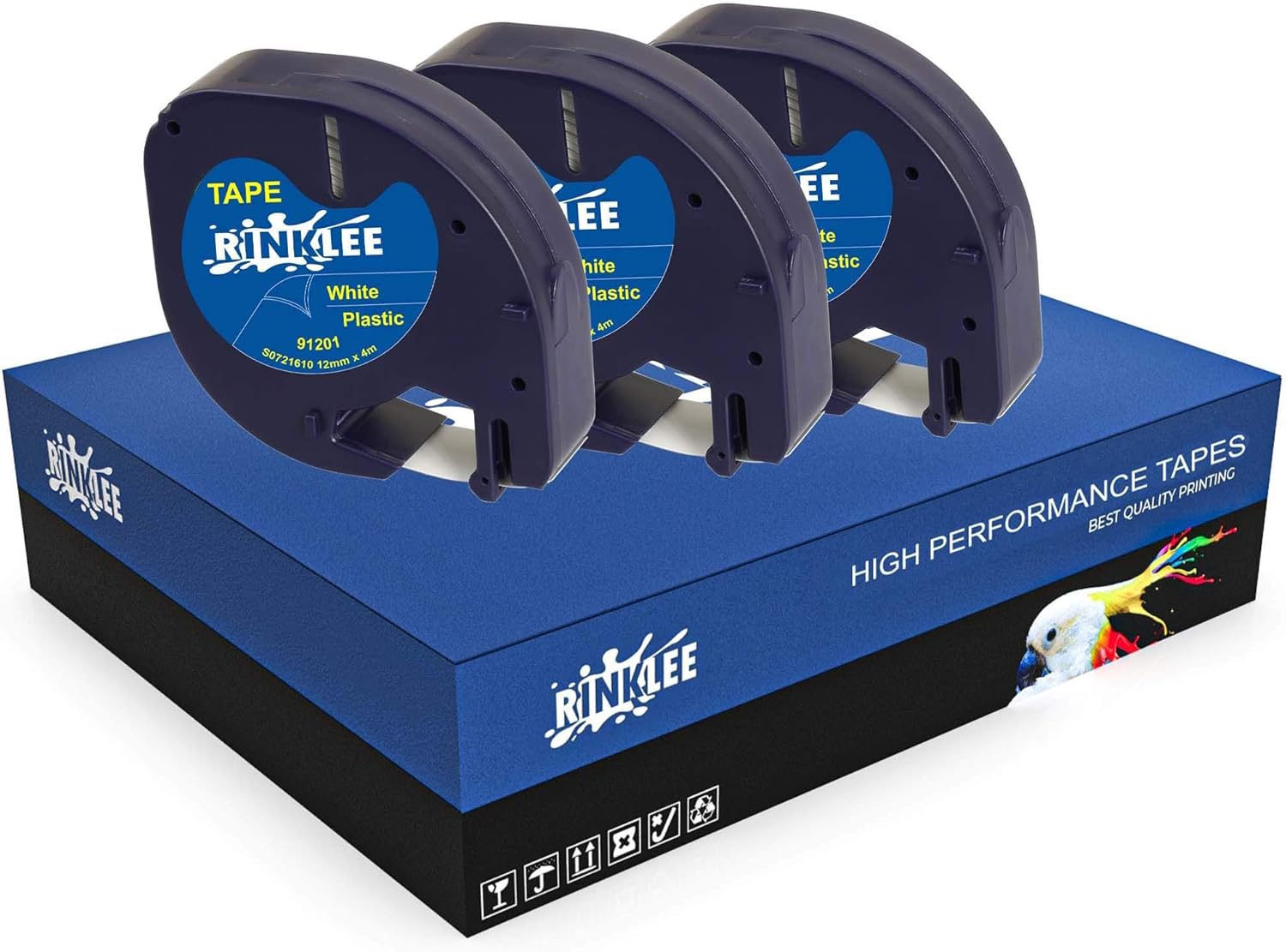 RINKLEE Black on White Plastic Label Tape Compatible with LetraTag LT-100H LT-100T LT-110T QX50 XR XM 2000 Plus