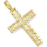 14k REAL Yellow Gold Religious Diamond Cut Cross Charm Pendant