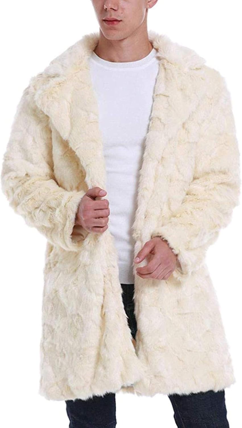 2020 Men's Fashion Faux Fur Coat Thick Faux Fur Buttonup Jacket Lapel
