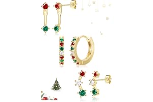 POXTEX Trendy Small Earrings Stack for Women, 3 Pairs Gold Plated Hypoallergenic Dainty Cute Stud Huggie Jacket Set, Women Fashion Accessories Holiday Birthstone Western Jewelry Christmas Gifts
