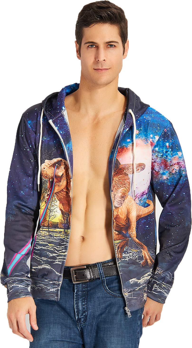 Leapparel Men/Women 3D Hoodie Full Zip Print Graphic Sweatshirts Pullover Casual Pocket Jacket (L, Dinosaur&Sloth)