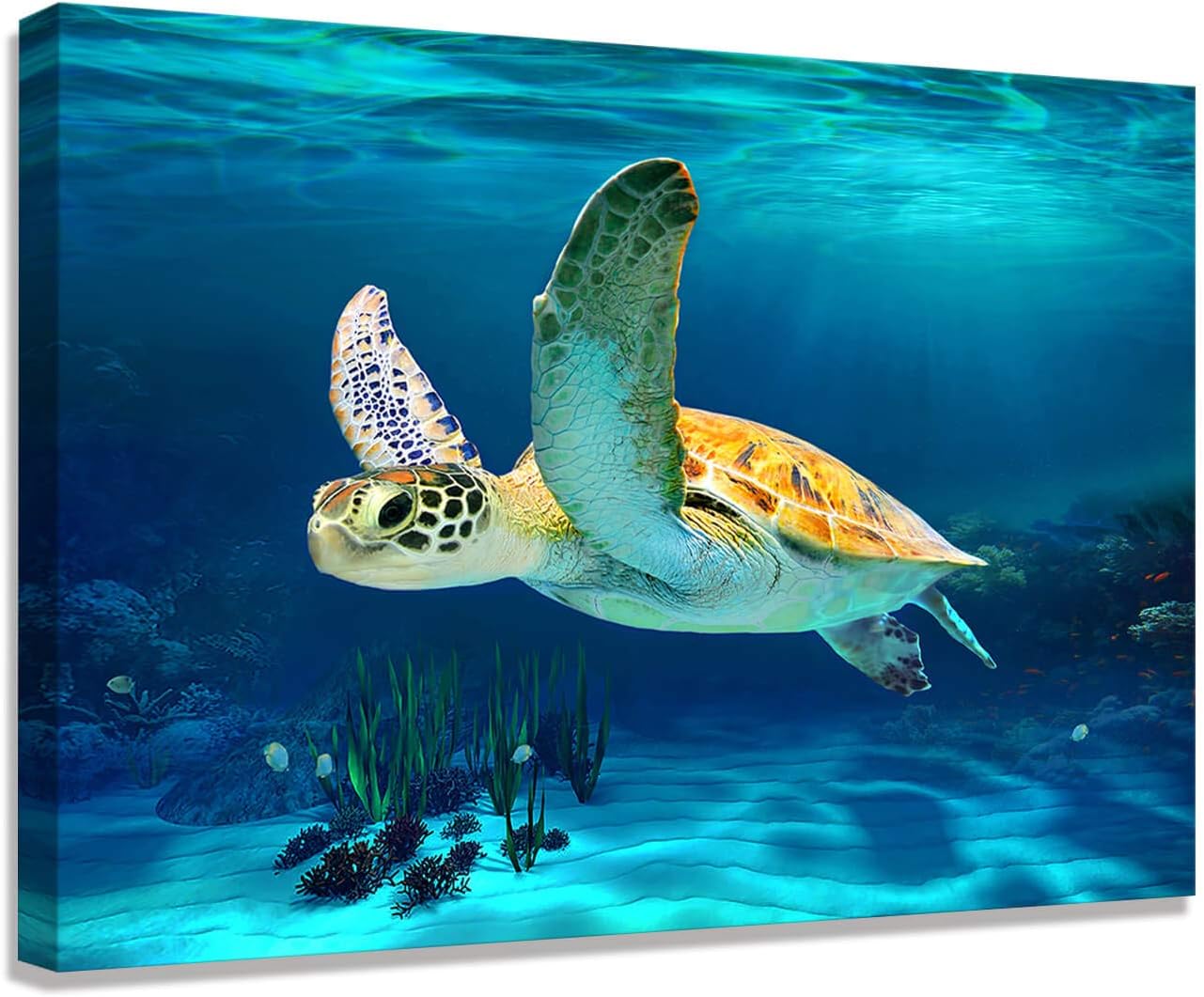 Paintings - Bathroom decoration Beach decoration Turtle Art Beach bathroom decoration Turtle picture artwork Marine decoration Canvas printing canvas wall art Hawaiian decoration Frame printing bedroom ready