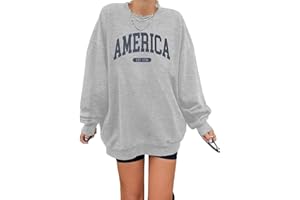 SUPEYA American Oversized Sweatshirt Women USA Shirt Patriotic TShirt Casual Long Sleeve Pullover 4th of July Tee Tops