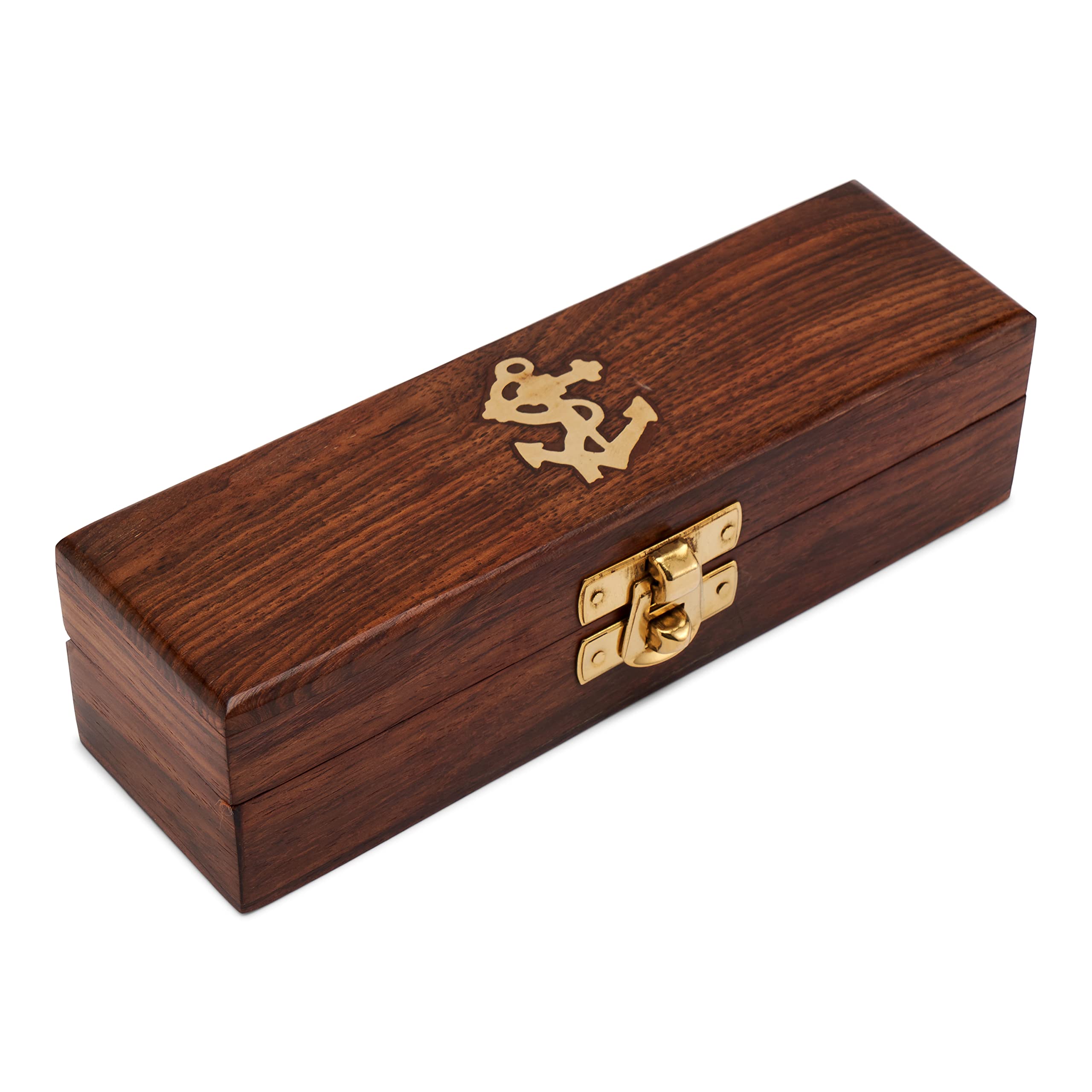 NKlaus 11627 15 x 5 x 3.8 cm Wooden Box Solid Wood Box with Stylish Brass Clasp in Gold Colour Maritime Decoration Gift