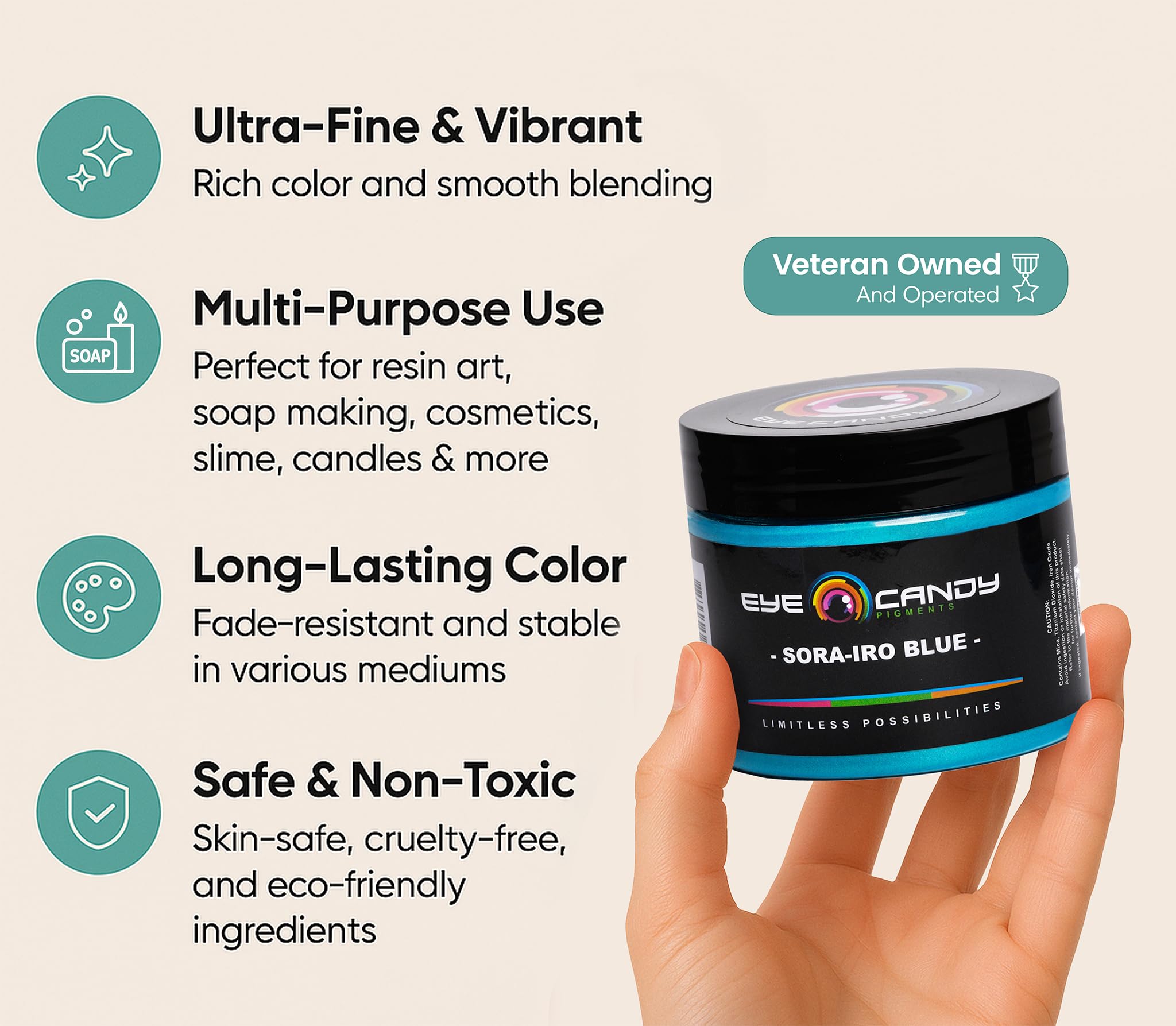 Eye Candy Premium Mica Powder Pigment “Sora-IRO Blue” (50g) Multipurpose DIY Arts and Crafts Additive | Woodworking, Epoxy, Resin, Paint, Soap, Nail Polish, Lip Balm (Sora-IRO Blue, 50G)