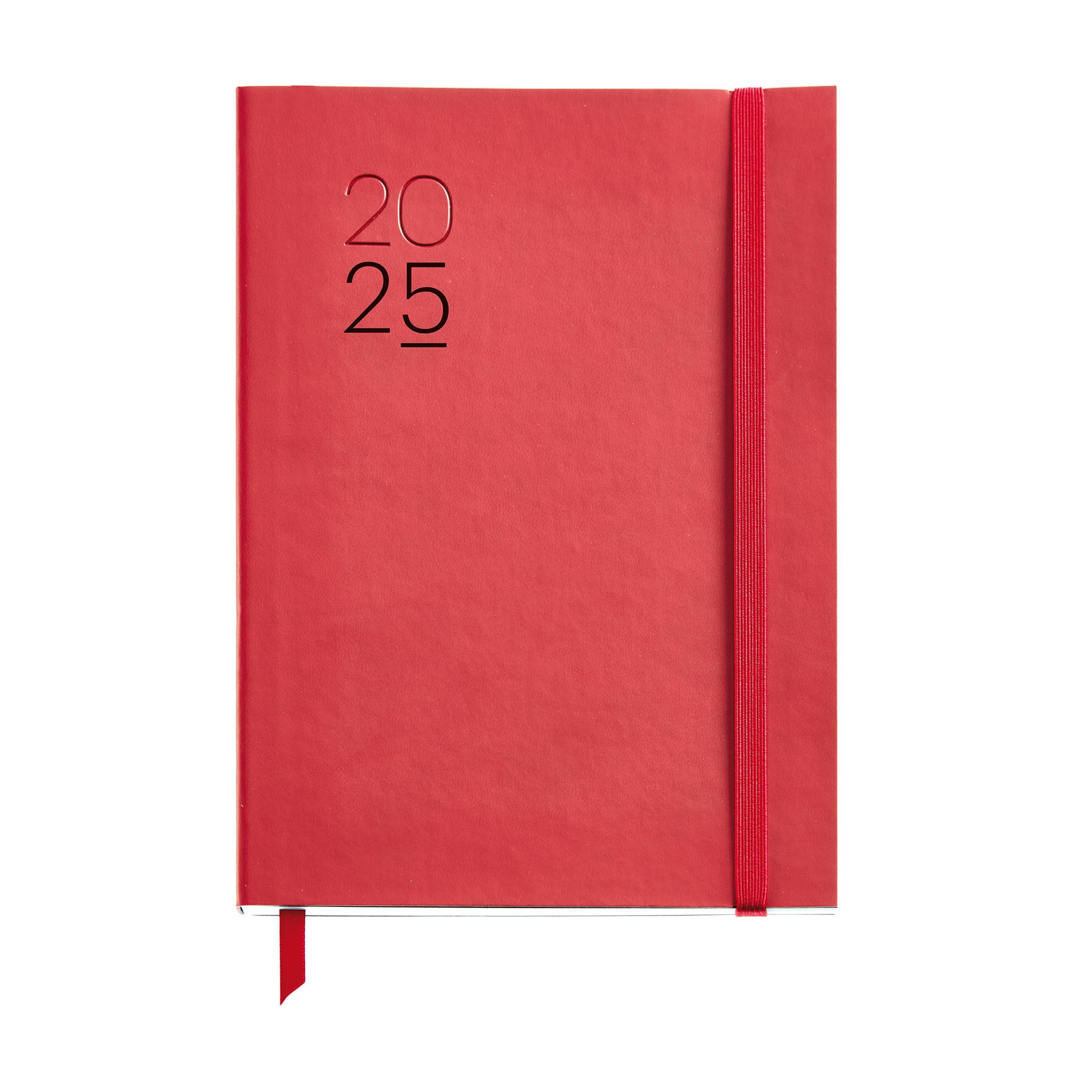 Miquelrius - 2025 Diary, Yearly Diary 155 x 213 mm, Day Page, Flexible Cover with Stitched Leather, 80 g/m² Paper, Catalan, English and Portuguese, Red