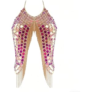 Sequin Body Chain Vest - Iridescent Tassel Jewelry Top for Music Festival, Rave Outfits & Summer Beach Party Layering Accesso