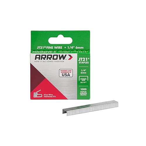 Arrow 214 JT21 Thin Wire Staples for Staple Guns and Staplers, Use for Upholstery, Crafts, General Repairs, 1/4-Inch Leg Length, 7/16-Inch Crown Width, 1000-Pack, Grey