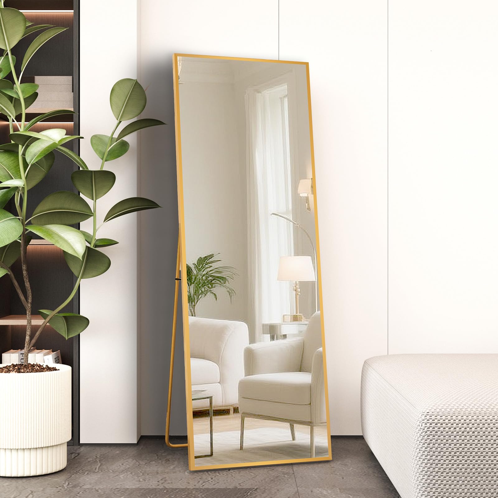 Beauty4U Full Length Mirror 140x40cm Free Standing, Hanging or Leaning, Large Floor Mirror with Gold Aluminum Alloy Frame for Living Room or Bedroom
