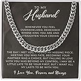 Chiside To My Husband Necklace From Wife, Men Jewelry For Him, Cuban Link Chain Necklaces With Message Card For Husband, Meaningful Gifts For Husbands On Birthday Christmas Birthday Valentine Day
